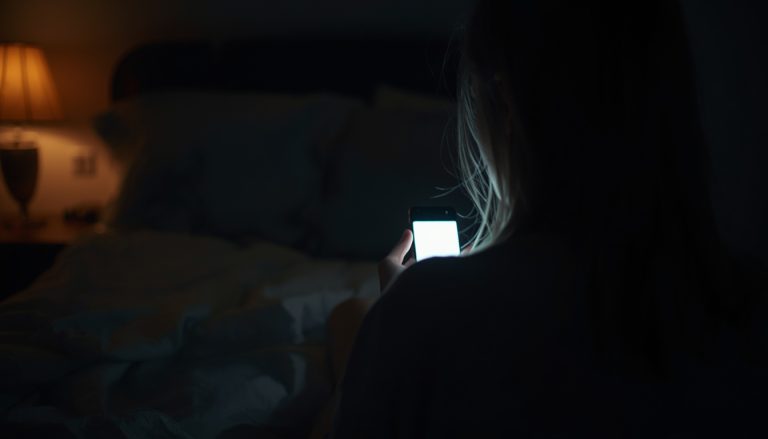 Ragazza con il telefono di notte